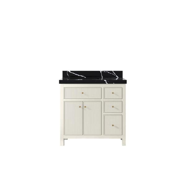 Willow Collections Sonoma 36 in. Left Sink Freestanding Alabaster Bath Vanity with Calcutta Black Quatrz Top Unassembled