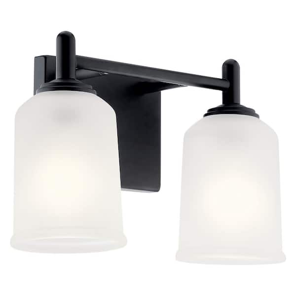 KICHLER Shailene 12.75 in. 2-Light Black Traditional Bathroom Vanity Light with Satin Etched Glass