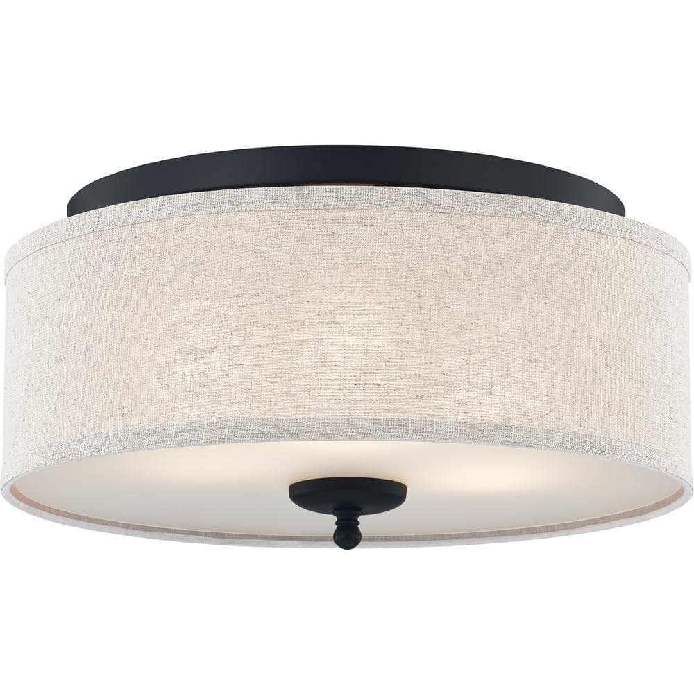 Blanche 16" Matte Black Flush Mount with Beige Linen Shade