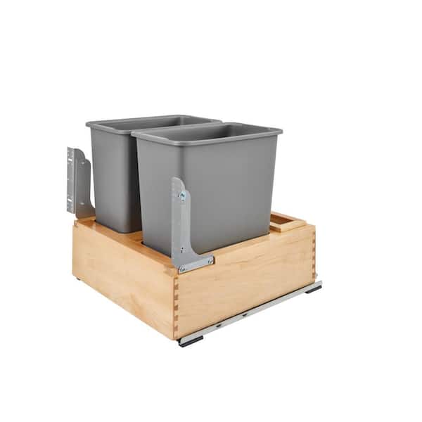 19.62 in. H x 21 in. W x 21.875 in. D Double Pull-Out Bottom Mount Wood and Silver Waste Containers with Soft-Close