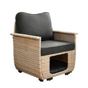 Echo Beige 6-Piece Wicker Outdoor Multi-Functional Patio Conversation Sofa Set with a Fire Pit and Black Cushions