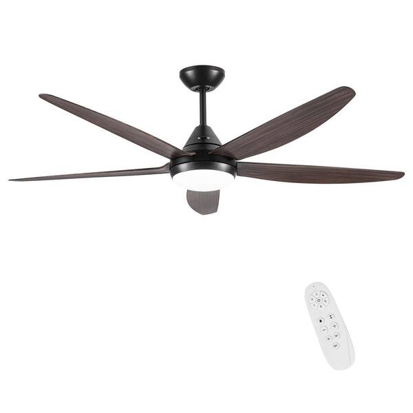 Logmey 56 in. LED Indoor Brown Ceiling Fan with Light,ABS Blades 6Speeds Dimmable LMFAN07