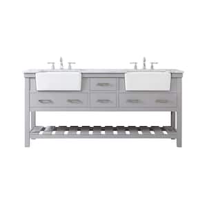 Simply Living 72 in. W x 22 in. D x 34.125 in. H Bath Vanity in Grey with Carrara White Marble Top
