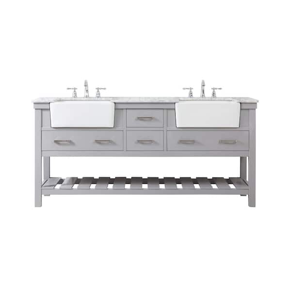 Unbranded Simply Living 72 in. W x 22 in. D x 34.125 in. H Bath Vanity in Grey with Carrara White Marble Top