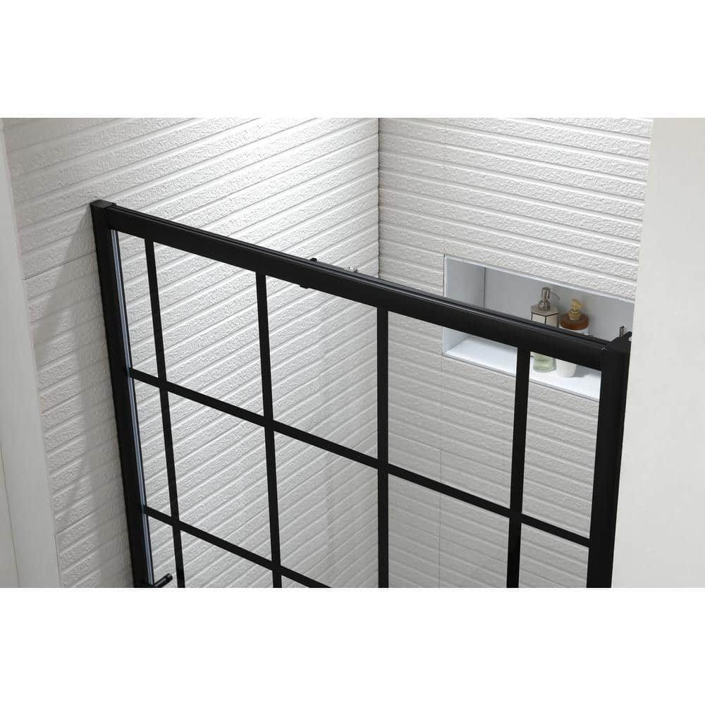 FELYL 48" x 72" Black Framed Sliding Shower Door with Clear Glass