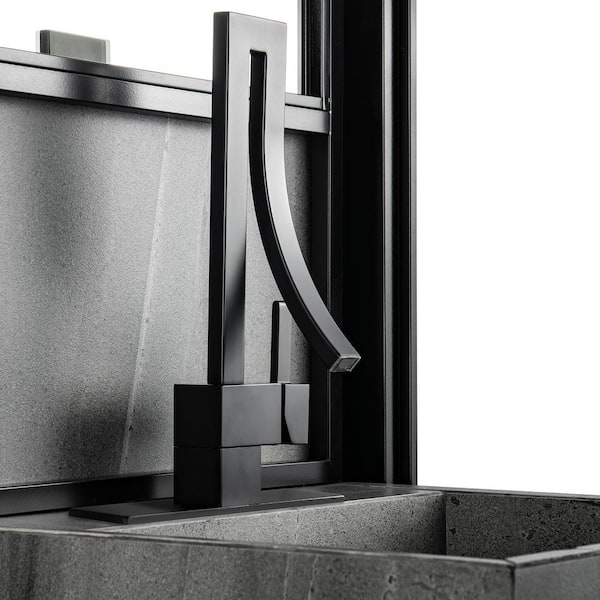 Single Handle Single Hole Bathroom Faucet Brass Waterfall Bathroom Sink Faucets in Matte Black