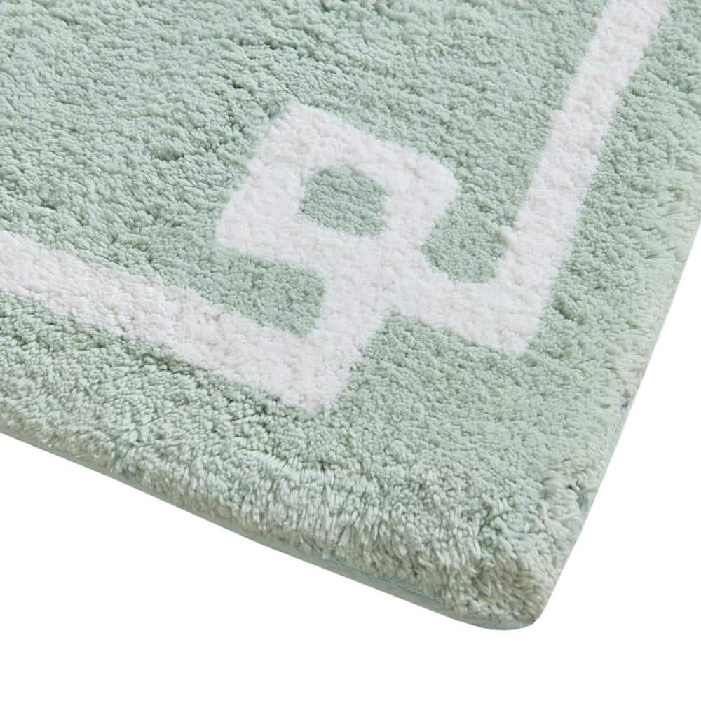 Seafoam Green Cotton Geometric Border Bath Rug 24" x 72"