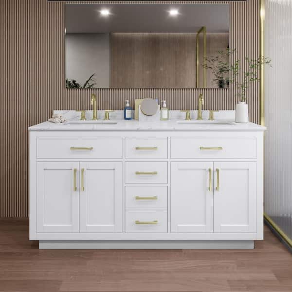 Wyndham Collection Beckett TK 66 in. W x 22 in. D x 35 in. H Double Bath Vanity in White with Giotto Quartz Top