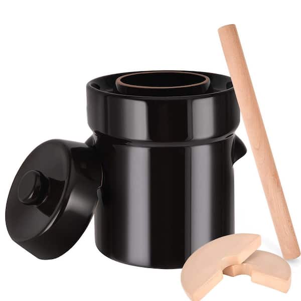 Ceramic 1-Piece White Fermentation Crock Set with Water-Sealed Lid Weights Pounder for Sauerkraut Kimchi Pickles