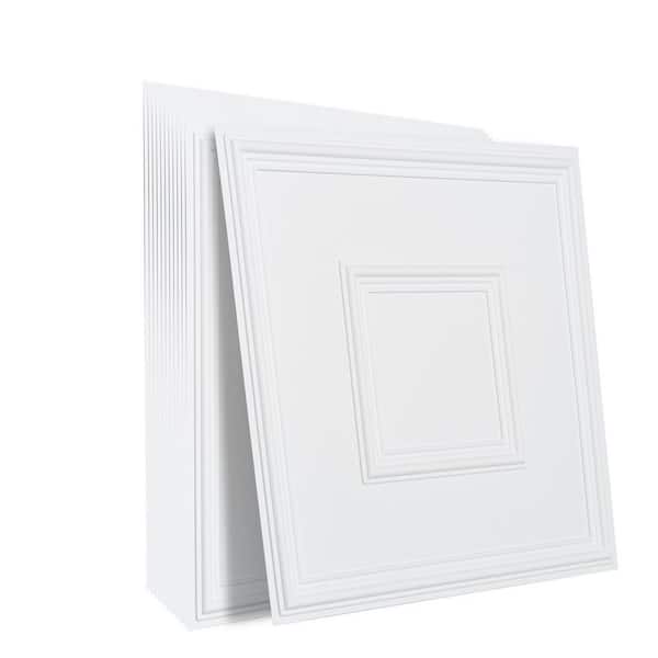SKYSHALO Drop Ceiling Tiles, White 2 ft. x 2 ft. Standard Ceiling Tile 48 sq. ft. Premium PVC Sheet, Easy Installation, 12-Pack