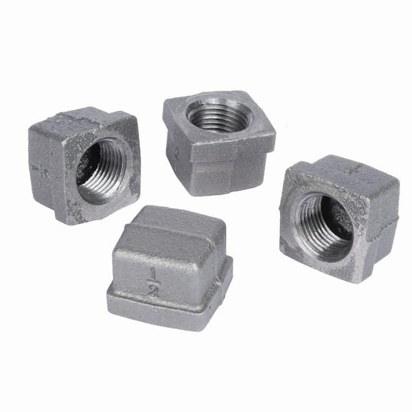 PIPE DECOR 1/2 in. Black Malleable Iron Square Cap (4-Pack)