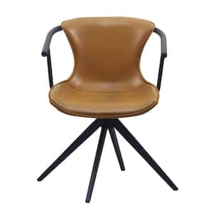 Modern Black and Brown Metal and Vegan Faux Leather Solid Back Dining Chair
