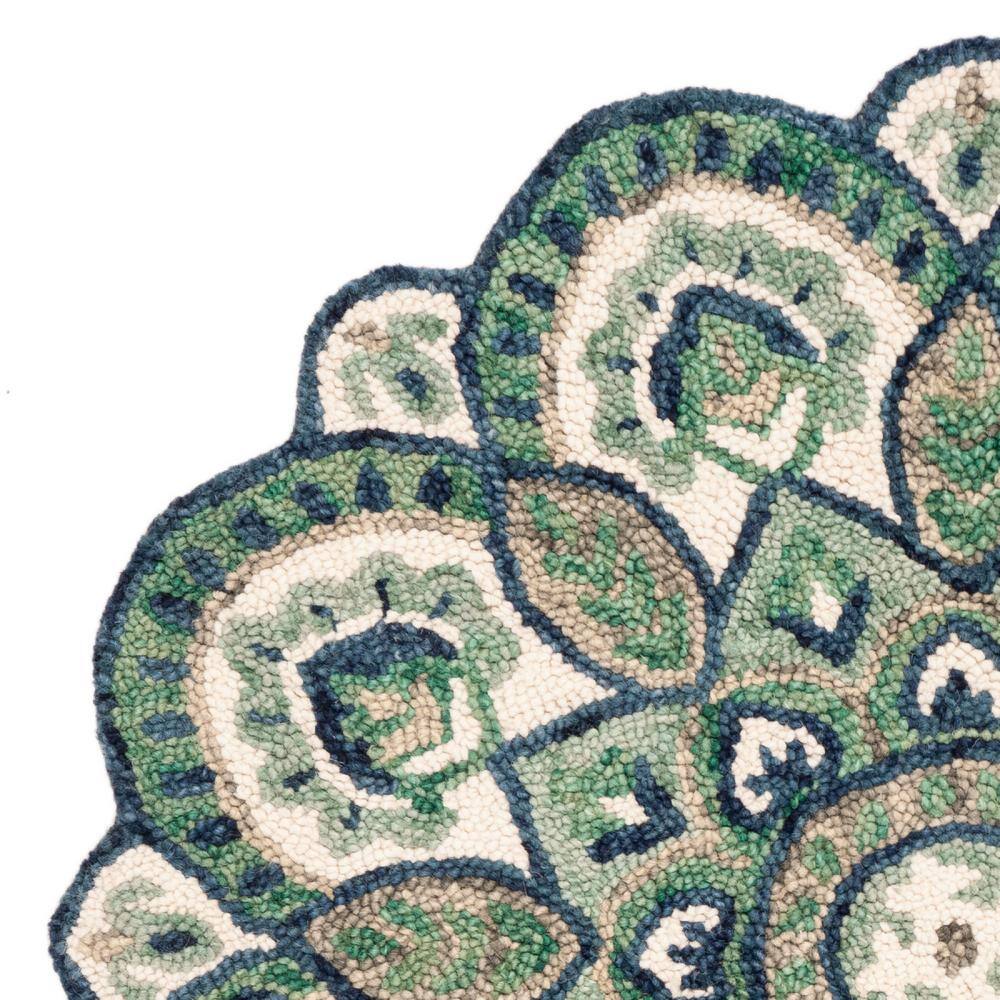 Handmade Floral Bliss Round Blue Wool Area Rug - 47"