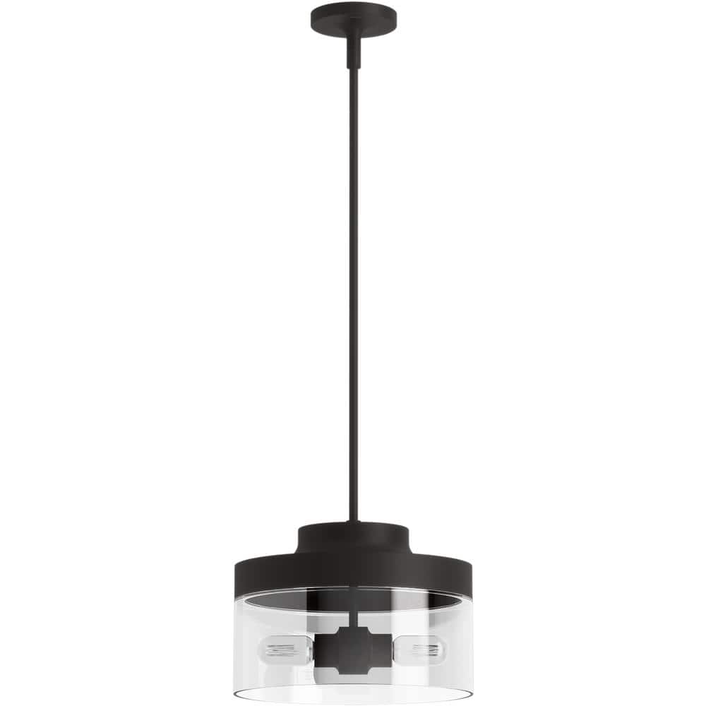 Purist Matte Black 12.71" Two-Light Indoor/Outdoor Modern Pendant