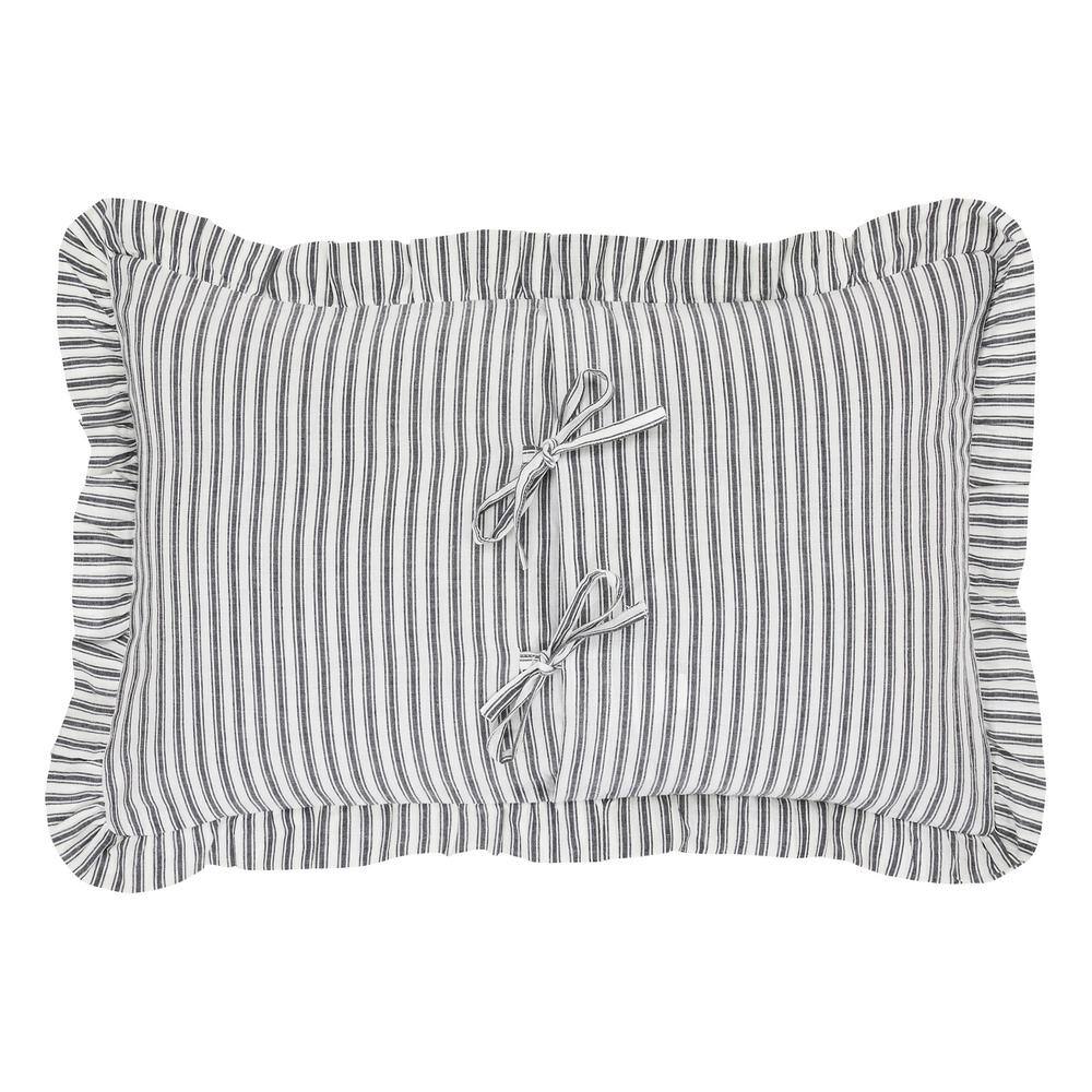 Black and White Cotton Ruffled Ticking Stripe Pillow 14x22