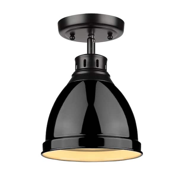 Golden Lighting Duncan Collection 1-Light Black Flush Mount with Black Shade