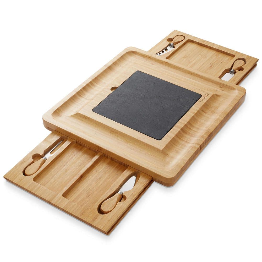 Bamboo Cheese Board Set with Slate Plate and Snack Trays