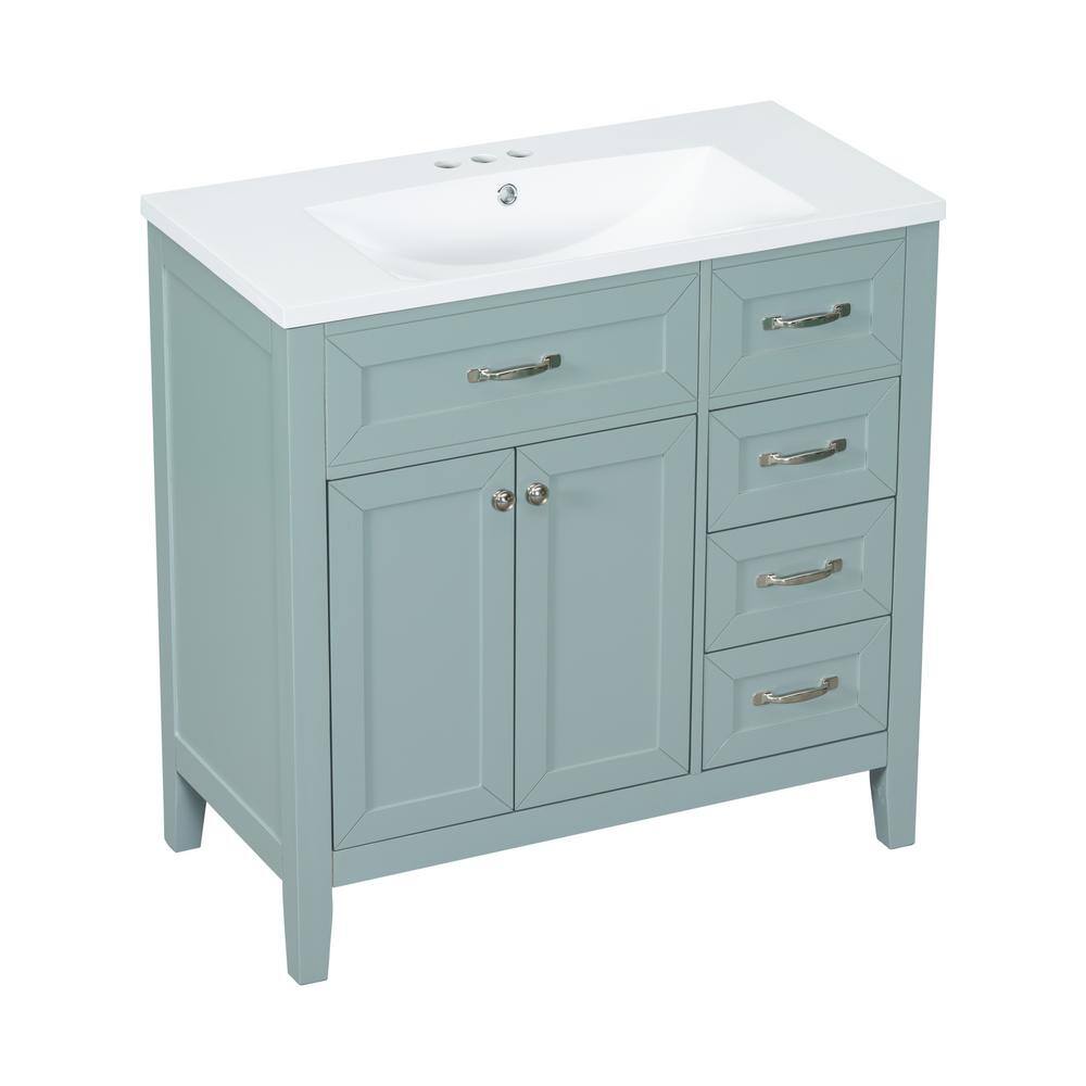 36 in. W x 18 in. D x 36 in. H Freestanding Bath Vanity in Green with White