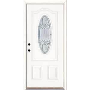33.5 in. x 81.625 in. Mission Pointe Zinc 3/4 Oval Lite Unfinished Smooth Right-Hand Fiberglass Prehung Front Door