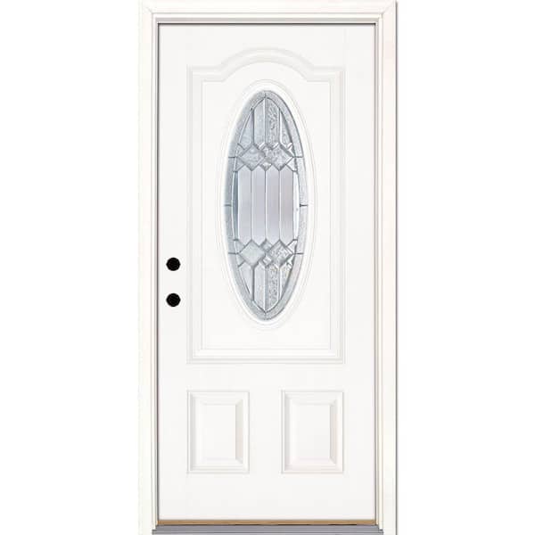 Feather River Doors 33.5 in. x 81.625 in. Mission Pointe Zinc 3/4 Oval Lite Unfinished Smooth Right-Hand Fiberglass Prehung Front Door