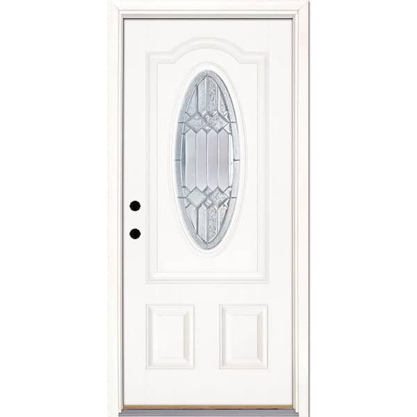 Feather River Doors 37.5 in. x 81.625 in. Mission Pointe Zinc 3/4 Oval Lite Unfinished Smooth Right-Hand Fiberglass Prehung Front Door