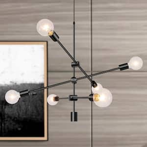 6-Light Black Unique Modern Linear Chandelier, Industrial Linear Kitchen Pendant Light