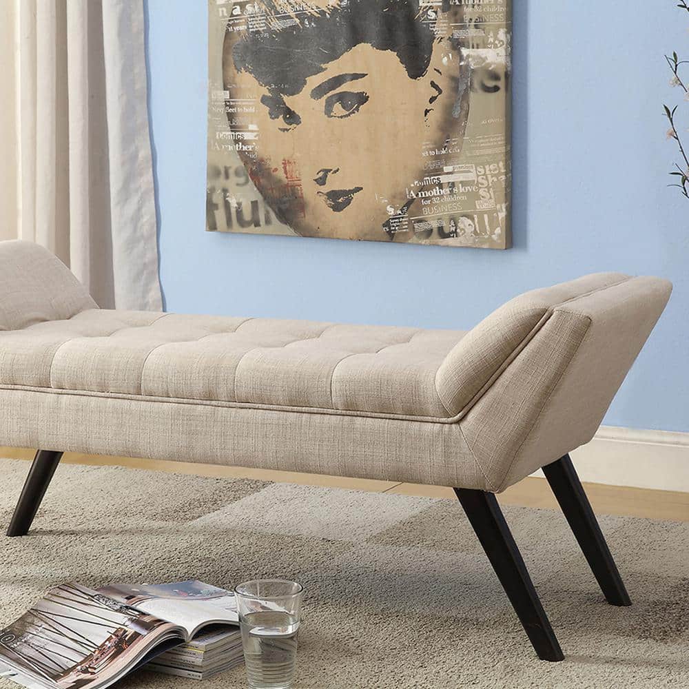 Tamblin Retro Beige Linen Tufted Mid-Century 50" Bench