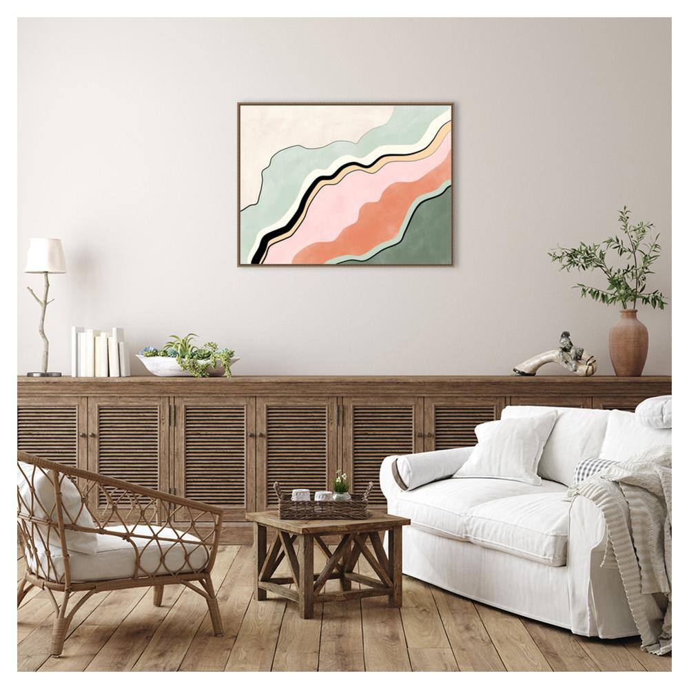 Pink and Green Abstract Canvas with Beaded Frame, 42"x32"