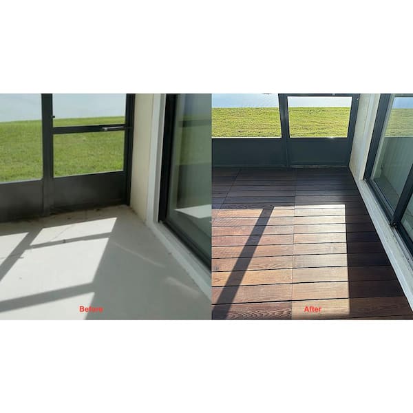Roll Deck 4 ft. x 32 in. Non-Slip Thermo-Treated Wood Deck Tile in Brown (1-Piece/Box)