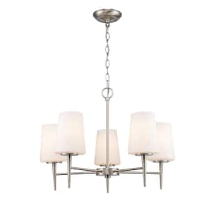 Horizon 5-Light Brushed Nickel Hanging Chandelier Light Fixture with Frosted Glass Shades