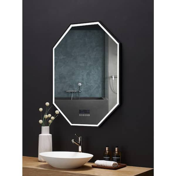 Ancerre Designs OTTO 30 inch x 40 inch LED Octagon Black Framed Mirror with  Bluetooth and