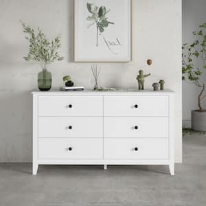 6-Drawer White Wooden Dresser with Eco-Friendly Paint Finish : 31.5" H x55.1" W x15.7" D