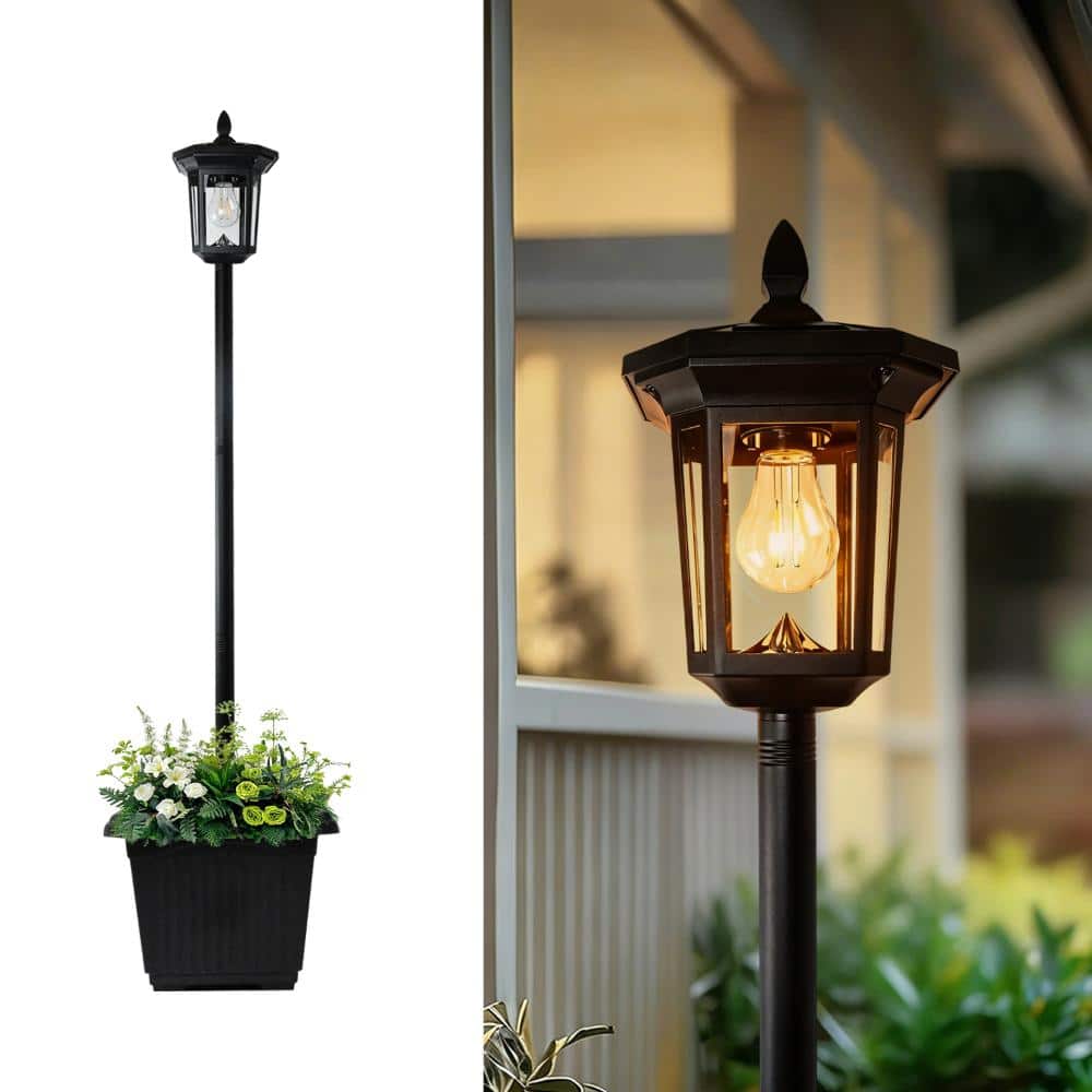 Weestinghouse 1-Light Black  Solar Lamp Post with Planter，Dusk to Dawn LED price history on PriceWatchPro