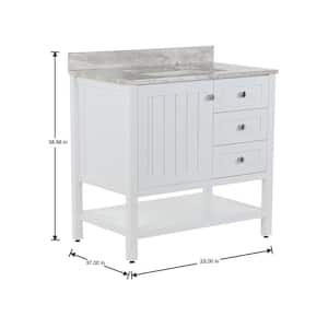 Lanceton 36 in. W x 22 in. D x 39 in. H Single Sink  Bath Vanity in White with Pulsar  Stone Composite Top