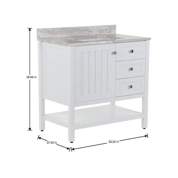 Lanceton 37 in. Single Sink White Bath Vanity with Winter Mist Cultured Marble Top (Assembled)