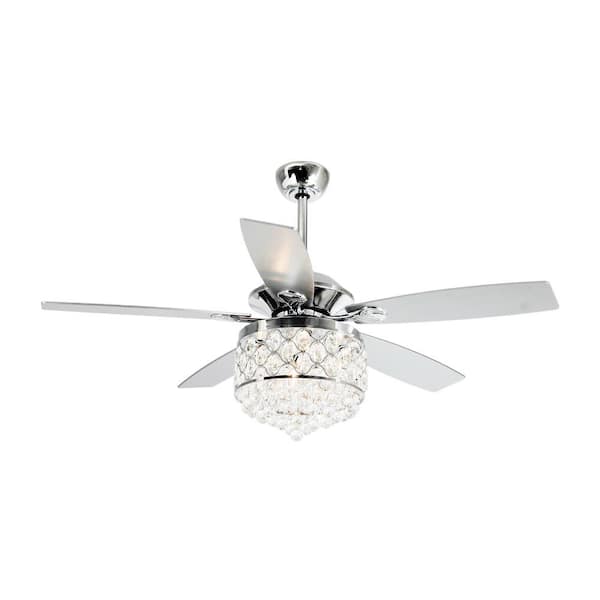 Parrot Uncle Berkshire 52 in.Modern Downrod Mount Chrome Crystal Ceiling Fan with Light Kit and Remote Control