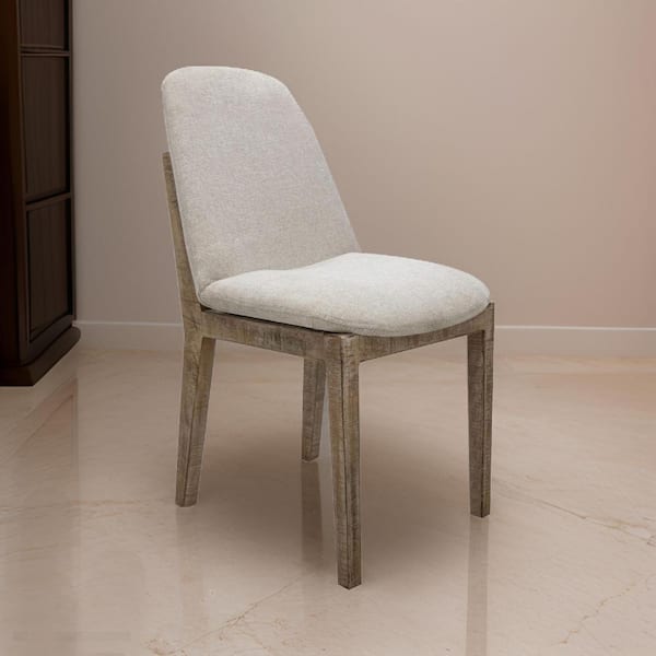 Benjara Beige and Brown Polyester Side Chair with Curved Padded Seat (Set of 2)