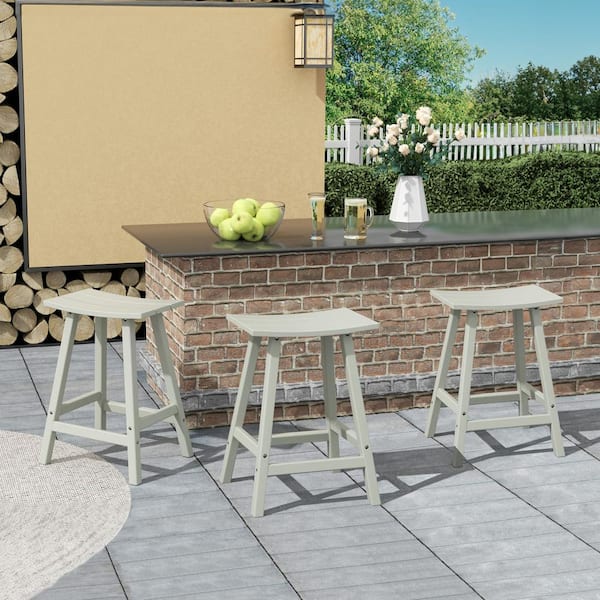 Franklin Sand 24 in. Poly HDPE Fade Resistant Outdoor Patio Saddle Seat Counter Height Bar Stool (Set of 3)