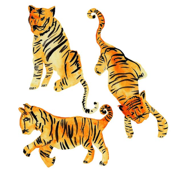 Tempaper Watercolor Tiger Peel and Stick Wall Decals (Set of 6)