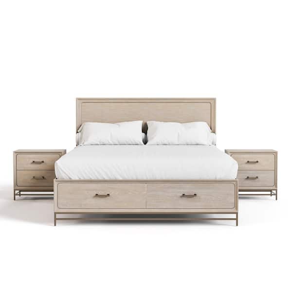 Furniture of America Lena 3-Piece Oak Wood Queen Bedroom Set With 2 Nightstands