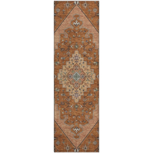 Mayfield Premium Machine Washable Abstract AMF2472 Paprika 2 ft. x 7 ft. Runner Rug