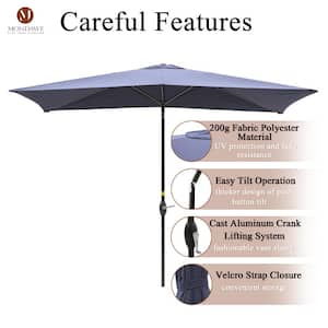10 ft. Rectangular Aluminum Market Patio Umbrella Crank and Tilt Outdoor Umbrella in Blue