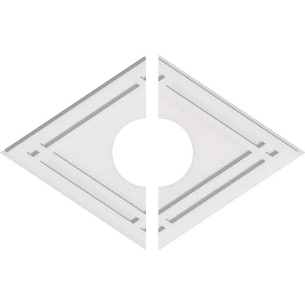 Ekena Millwork 30 in. W x 20 in. H x 7 in. ID x 1 in. P Diamond Architectural Grade PVC Contemporary Ceiling Medallion (2-Piece)