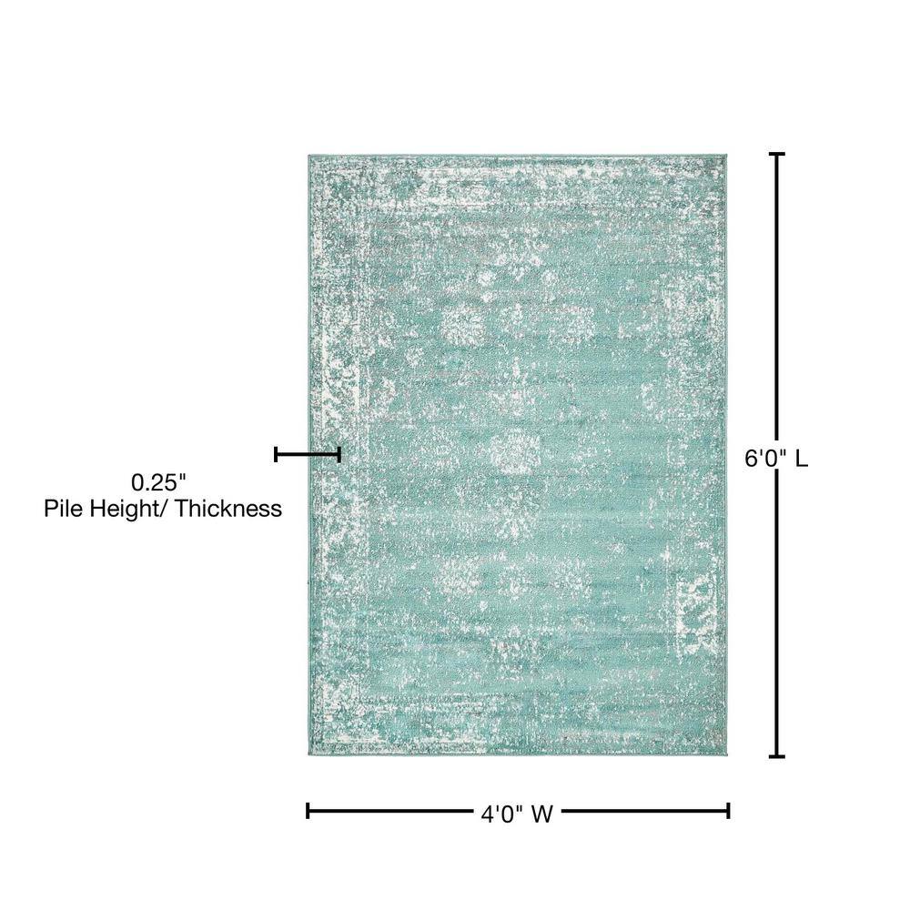 Turquoise Rectangular Synthetic Stain-Resistant Area Rug
