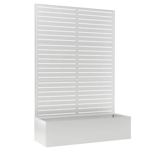 71 Inch Metal Louvered Trellis Planter Box with Drainage Holes Raised Garden Bed for Climbing Plants White