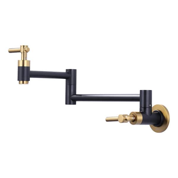ARCORA Wall Mounted Pot Filler Faucet with Double Joint Swing Arm in Gold and Black