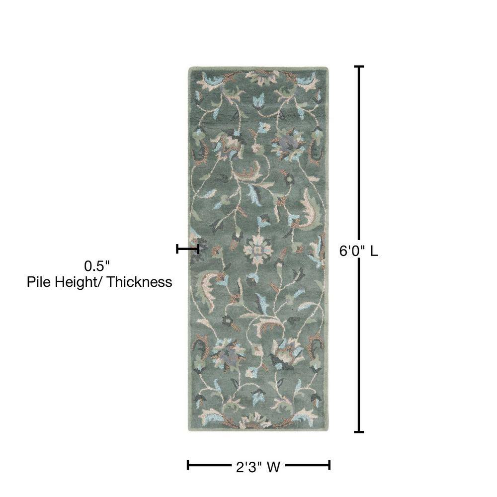 Handmade Gray Floral Wool Runner Rug, 2'3" x 6'