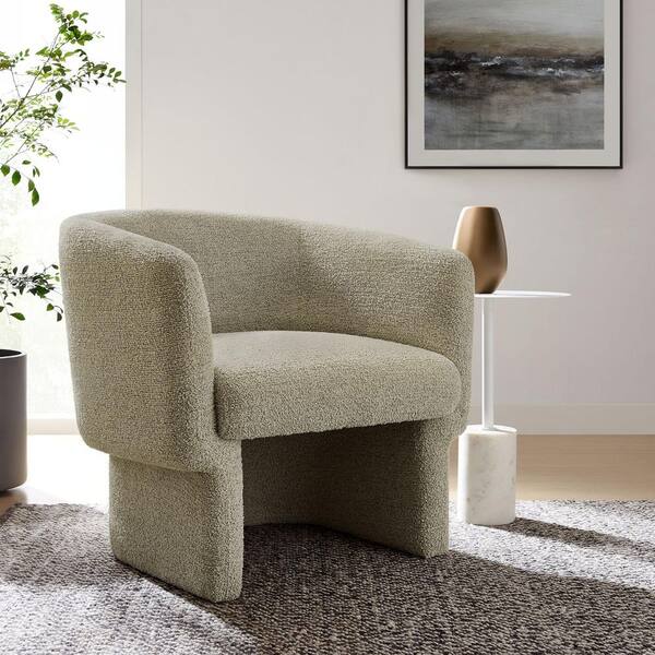 MODWAY Muse Comfy Barrel Accent Chair in Cork Boucle Fabric Cozy Round  Reading Armchair EEI-7100-CRK