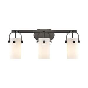 Pilaster II Cylinder 24.88 in. 3-Light Matte Black Vanity Light with Glass Shade