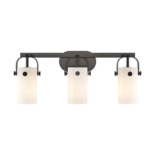 Innovations Pilaster II Cylinder 24.88 in. 3-Light Matte Black Vanity Light with Glass Shade